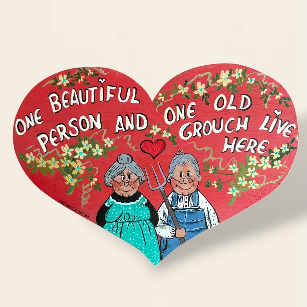 Vintage 1983 Hand Painted Wood Heart Sign Funny Married Country Primitive Rustic
